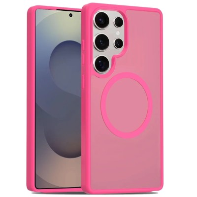 For Samsung s25 FE [Magnetic Circle] Smooth Safe Matte Feel Hybrid Case - Hot Pink